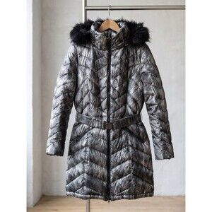 Laundry By Shelli Segal Women XL Black & White Mid Puffer Coat Removable Hood